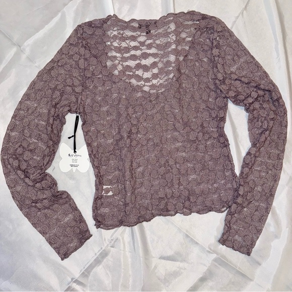 Self Esteem Women’s Purple L/S Lace Button-Up Shirt Top Chic Feminine - Picture 6 of 15